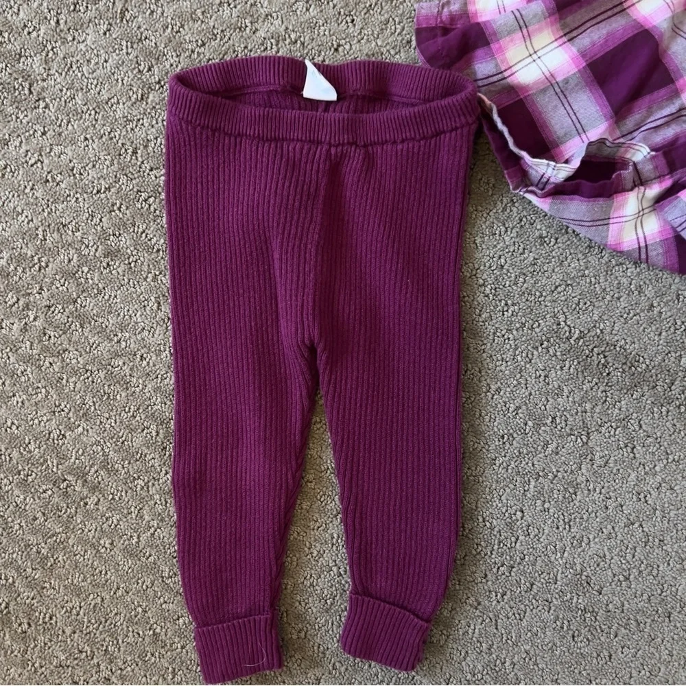 Baby Gap Plaid Top And Leggings Set Purple Size 6-12 mths
